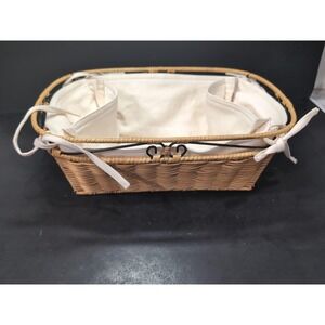 Princess House Casual Home Rattan Bread Basket, Linen Liner, Kitchen‎ Storage
